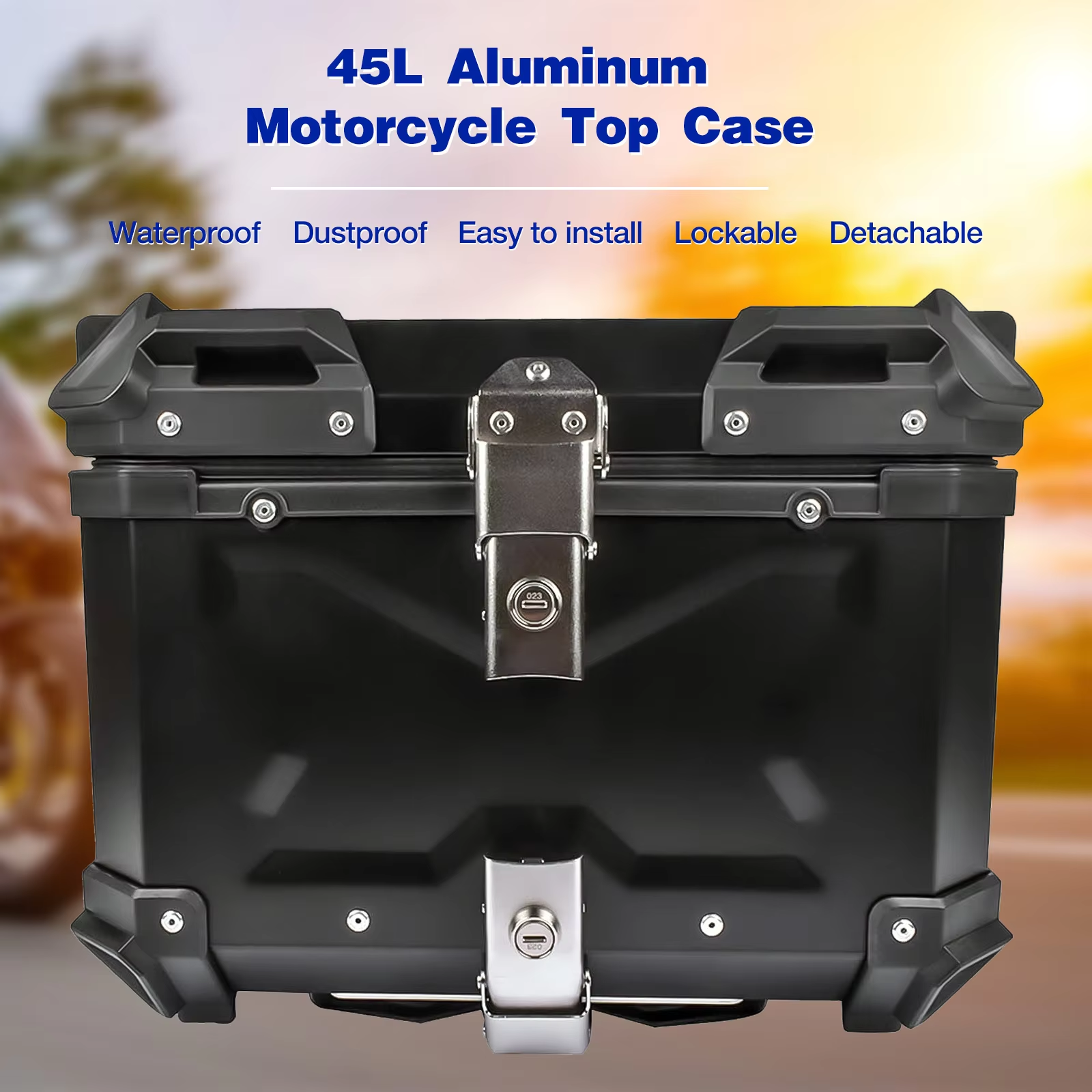 Motorcycle Top Case Aluminum, 45L 55L 65L Motorbike Tail Box + Burglar ...