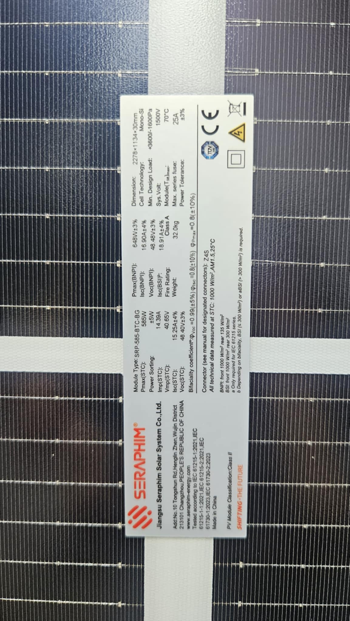 Seraphim 585W 620W Bifacial Double Glass Solar Panel Seco series ...