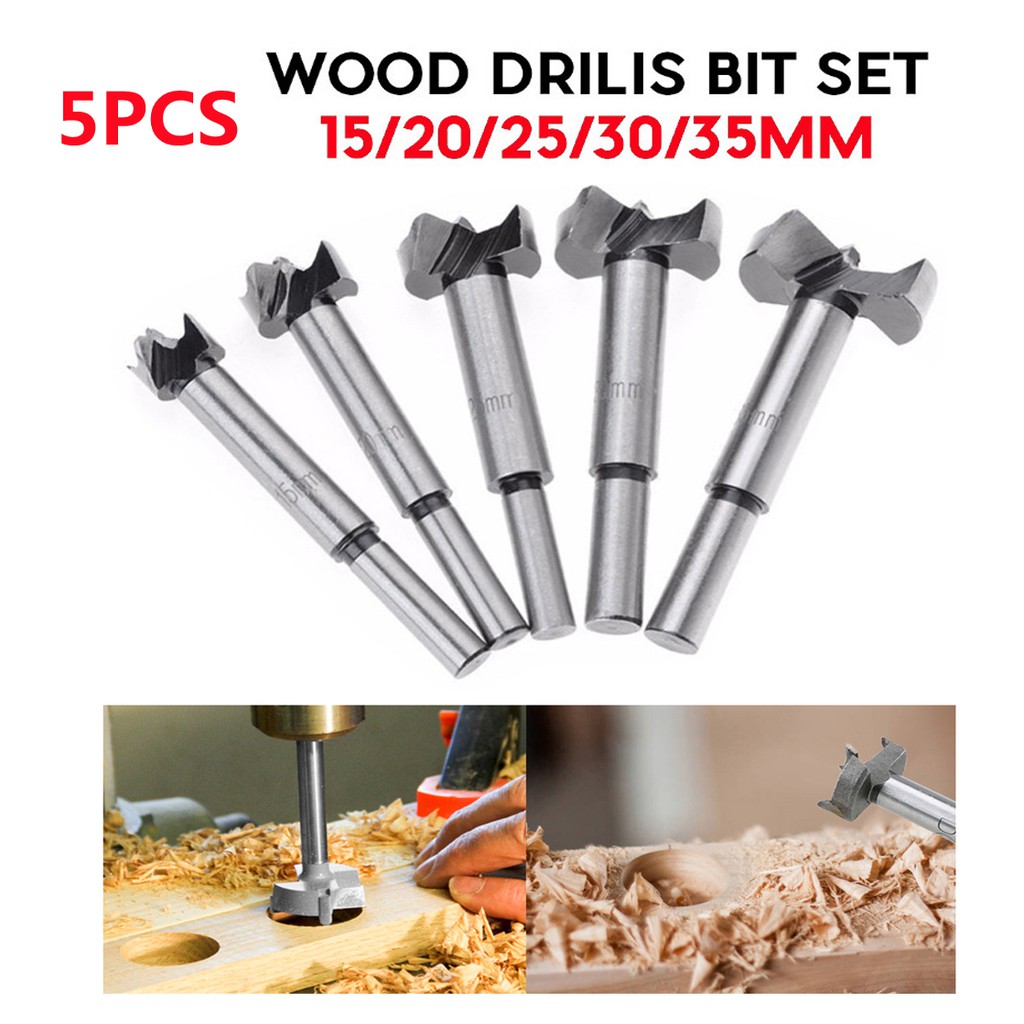 5PCS Auger Drill Forstner Bit Set 15-35mm Hinge Boring Woodworking Hole ...