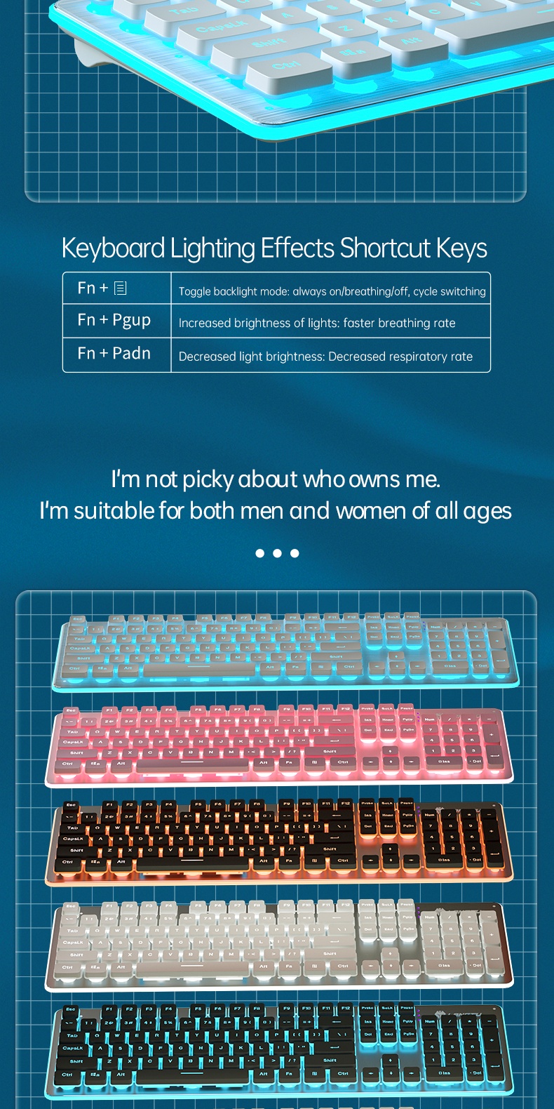 LANGTU Wired Membrane Game Office Keyboard Wireless Keyboard LED ...