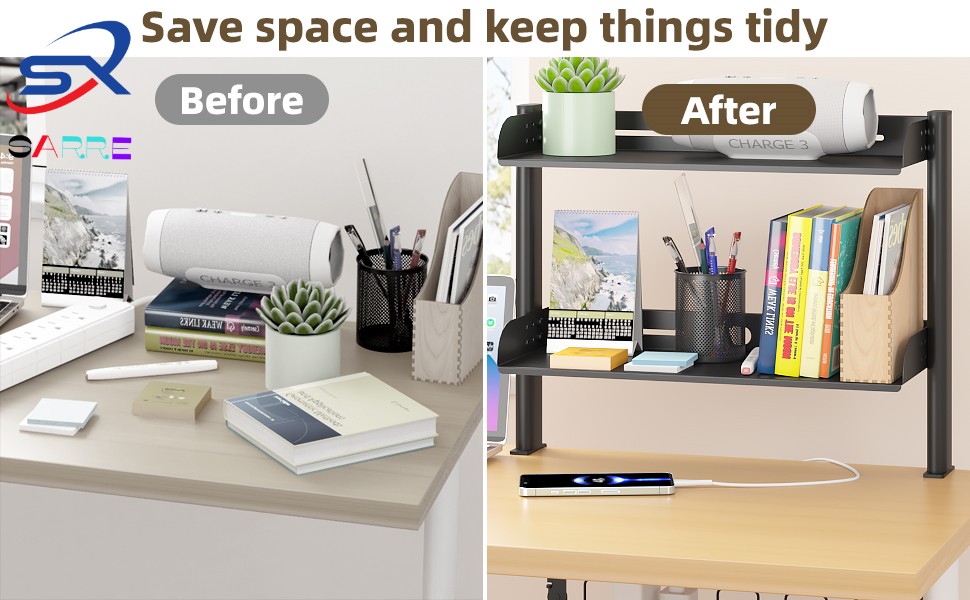 2-story adjustable storage desk extension rack Computer desk storage ...