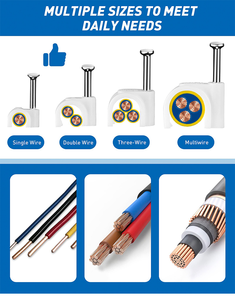 100PCS PVC Cable Clip Round And Flat 5mm-14mm Telephone Wires Nail ...