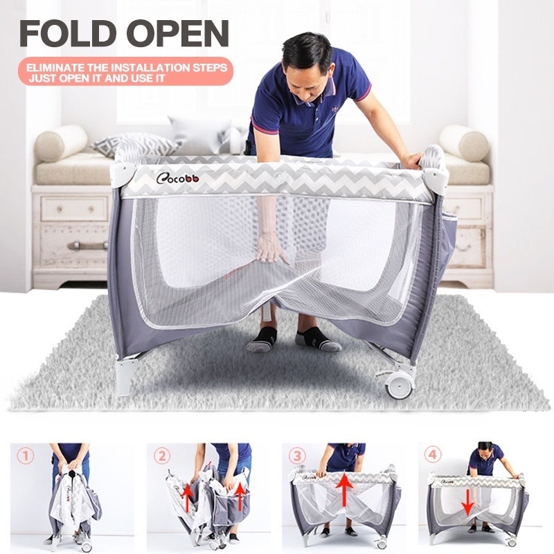 Crib For Kids 3 in 1 Playpen Foldable Portable Bed Side Travel Crib ...