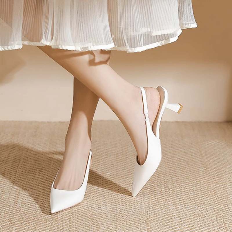 2-inches Wedding For Bride Fashion Elegant Korean White Half Shoes with ...