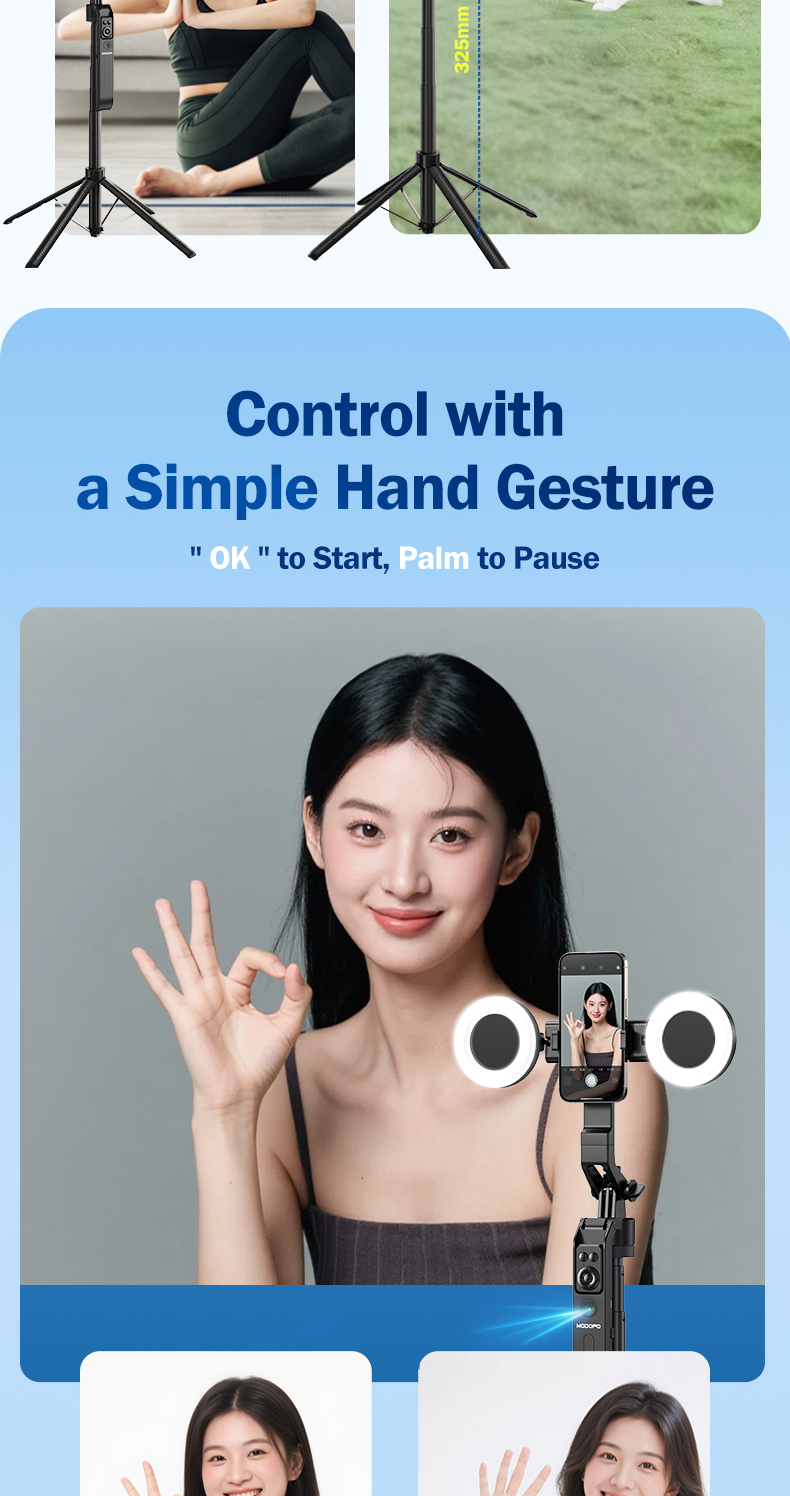 MODOFO AI Face Tracking Selfie Stick Bluetooth 360° Track Remote ...