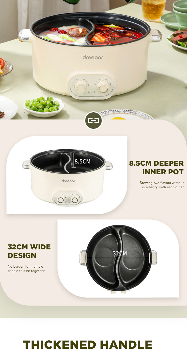 Dreepor Hot Pot Multifunctional Electric Cooker Non-Stick Pot Cooking ...