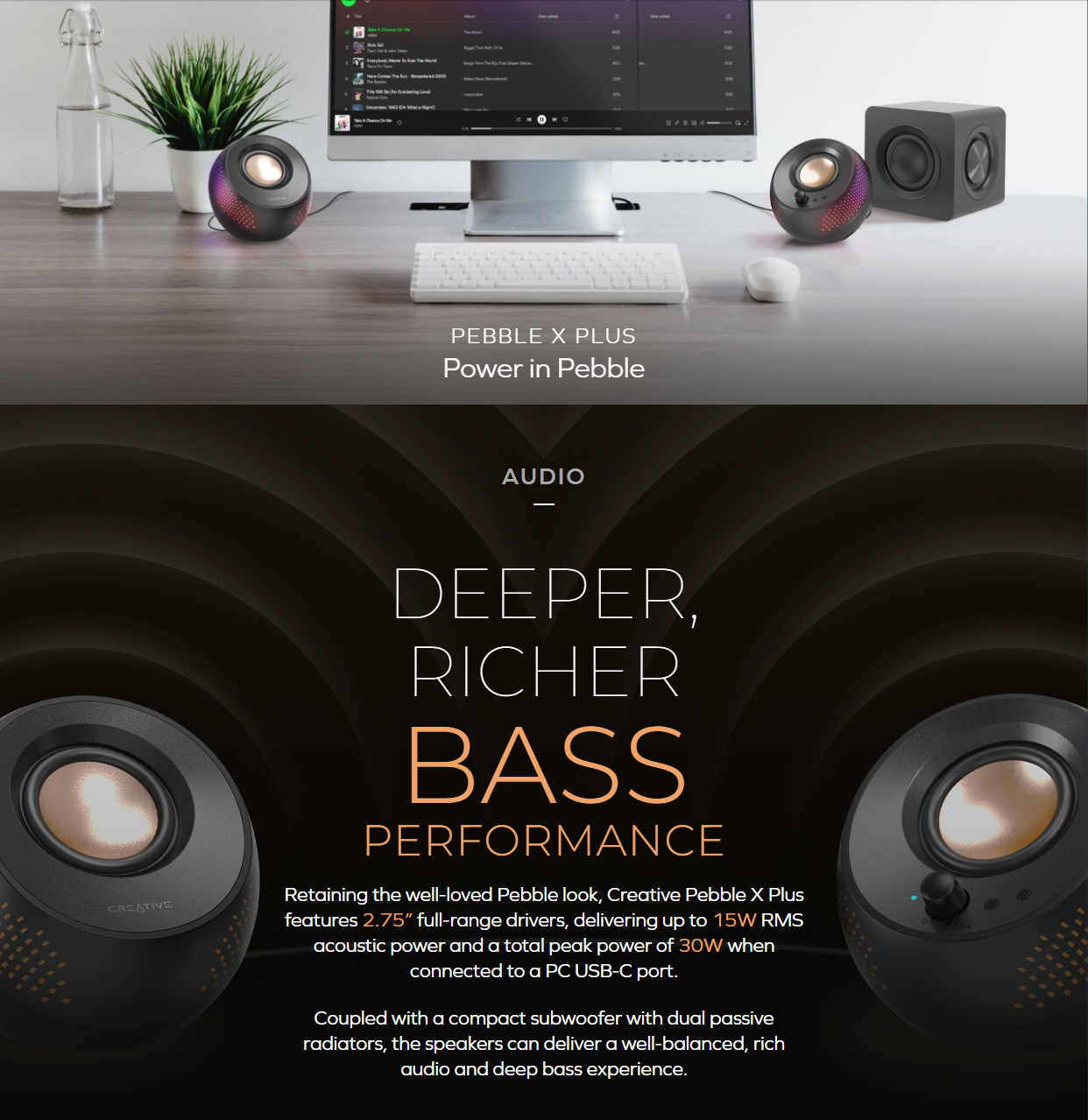 Creative Pebble X Plus RGB Bluetooth 5.3, 3.5 mm AUX Input, USB Speaker ...