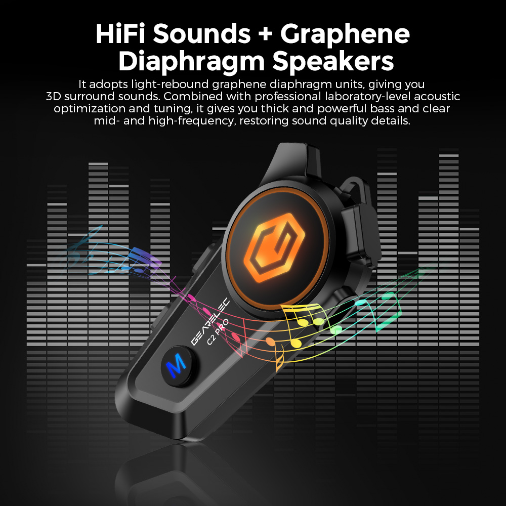 GEARELEC C2 Motorcycle Helmet Bluetooth Headset Intercom 2 Rider ...