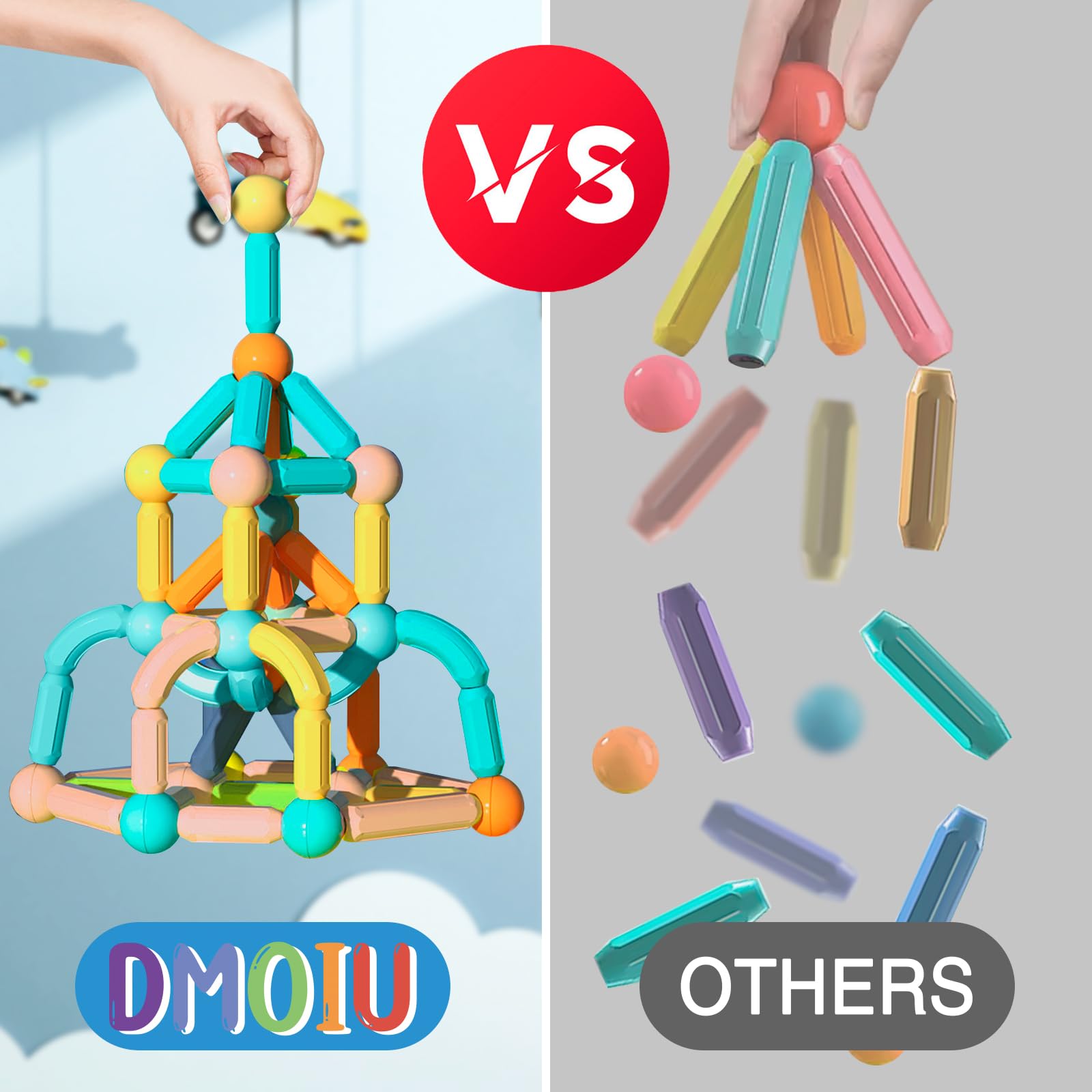 Timi 84Pcs Magnetic Blocks Toy Kids Magnetic Stick Balls 3D Geometric ...