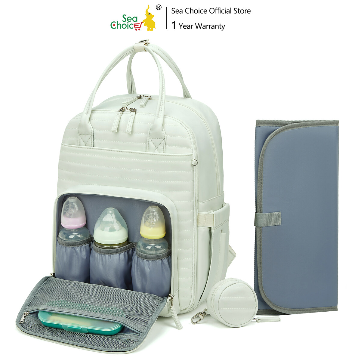 SeaChoice Changing Bag, Mom Baby Nappy Diaper Backpack Bag with Changing  Mat Pacifier Holder