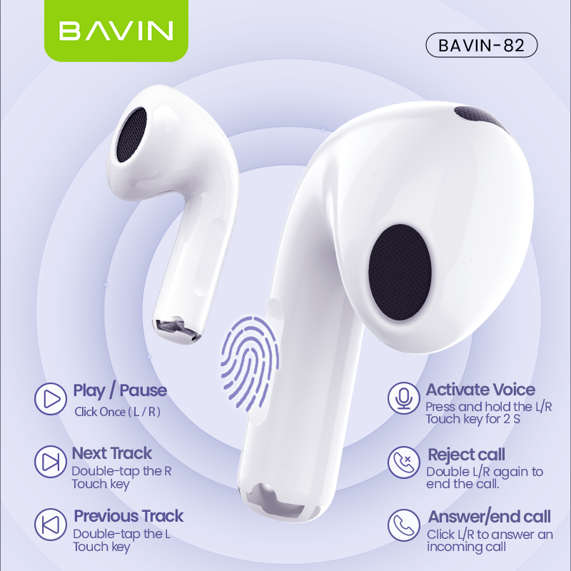 BAVIN BA82 Smart TWS Wireless Earphone w/ LCD Touch Screen HiFi Sound ...