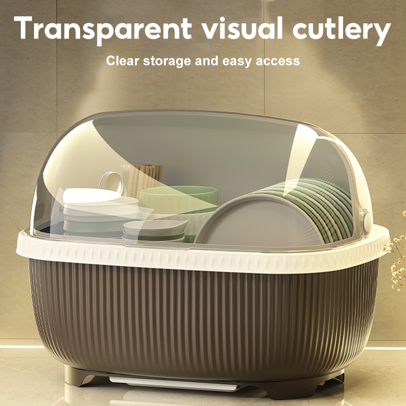 CHIT Dish Rack With Cover Plastic Plate Drainer Organizer Dustproof ...