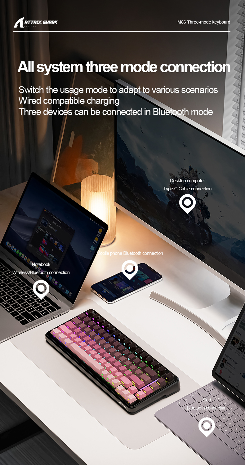 Attack Shark M86 STAR Mechanical Keyboard 80 Key RGB Tri-Mode Bluetooth ...