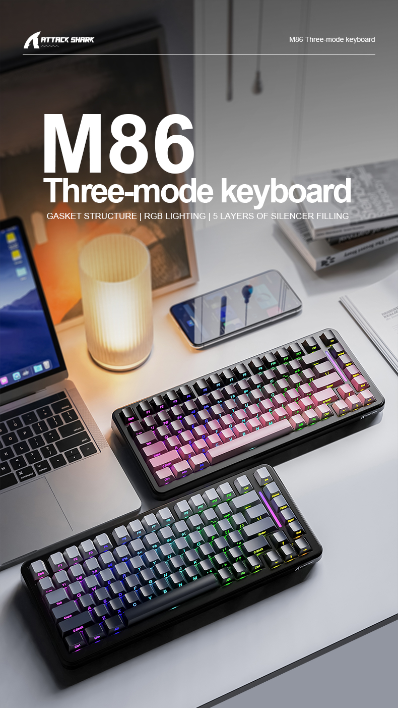 Attack Shark M86 STAR Mechanical Keyboard 80 Key RGB Tri-Mode Bluetooth ...