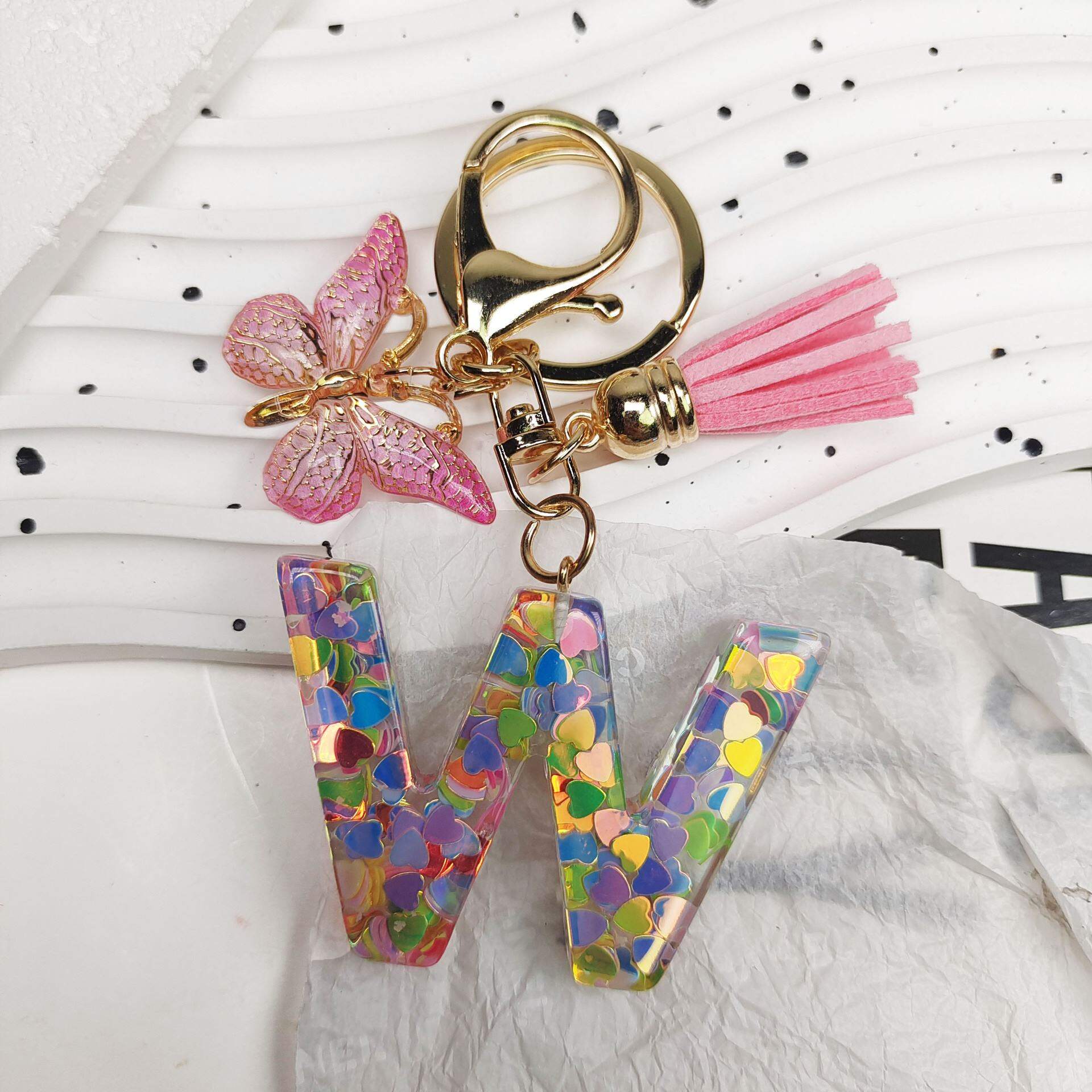 Letter Keychain Fashion Pink Letter Key Chain Love Sequins Butterfly ...