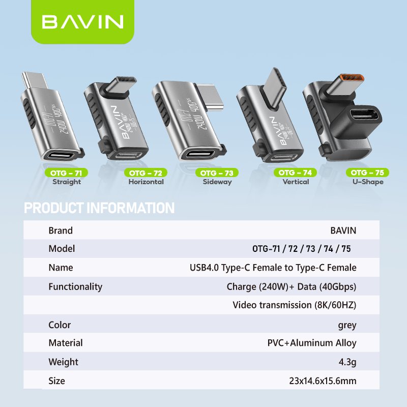 BAVIN O72 240W USB 4.0 Type C Adapter OTG 40Gbps Fast Data Transfer w ...