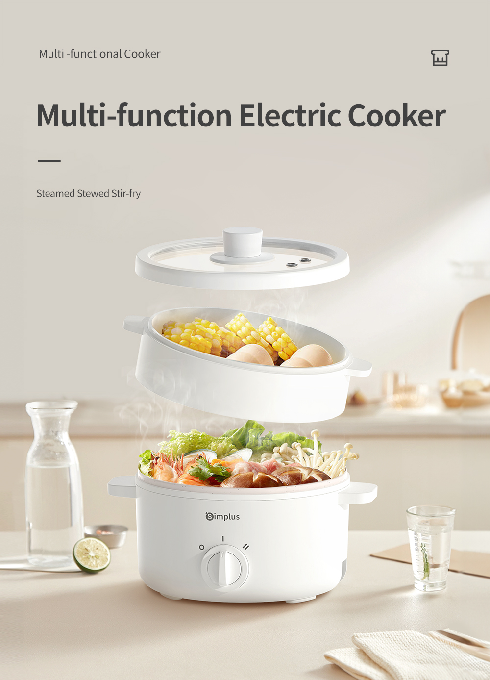 Simplus Electric Cooker 1.5L/3L Rice Cooker with Steamer ...