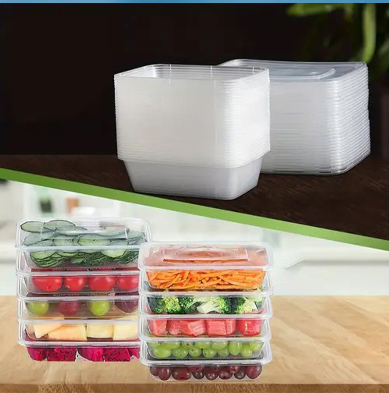 100PCS Disposable Plastic Container 500ml To 1000ml Rectangle ...