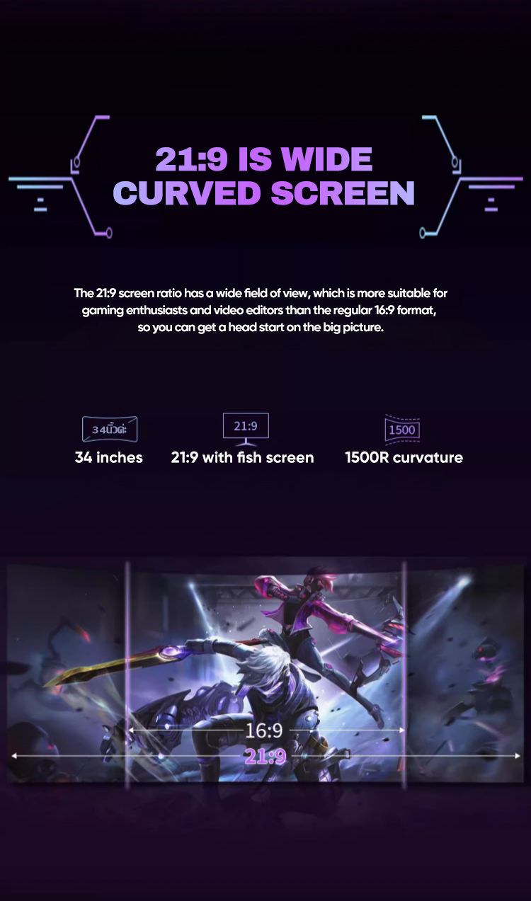 【3 Years Warranty】AJVXI 34 inch curved gaming monitor 1ms&180Hz ...