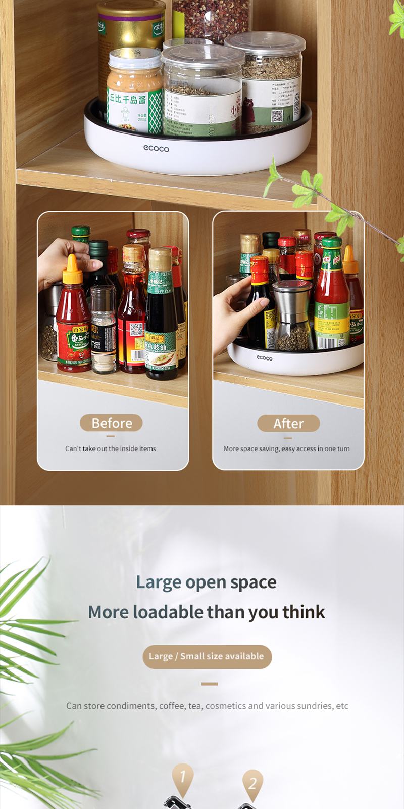 Ecoco Rotating Storage Tray 360-degree Lazy Susan Turntable Organizer ...