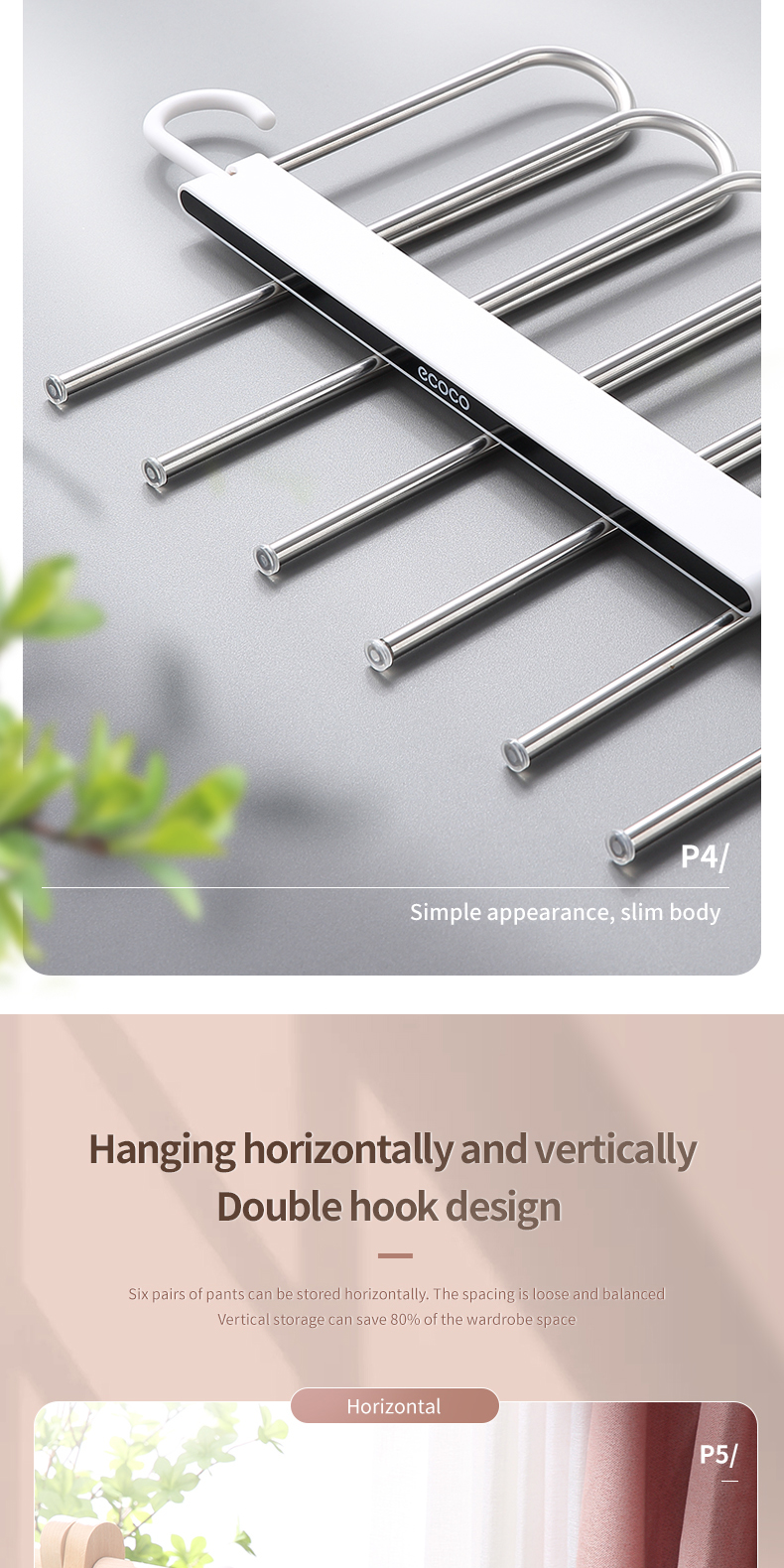 Ecoco Pants Hanger Folding Storage Rack for Trousers Clothes 6-in-1 ...