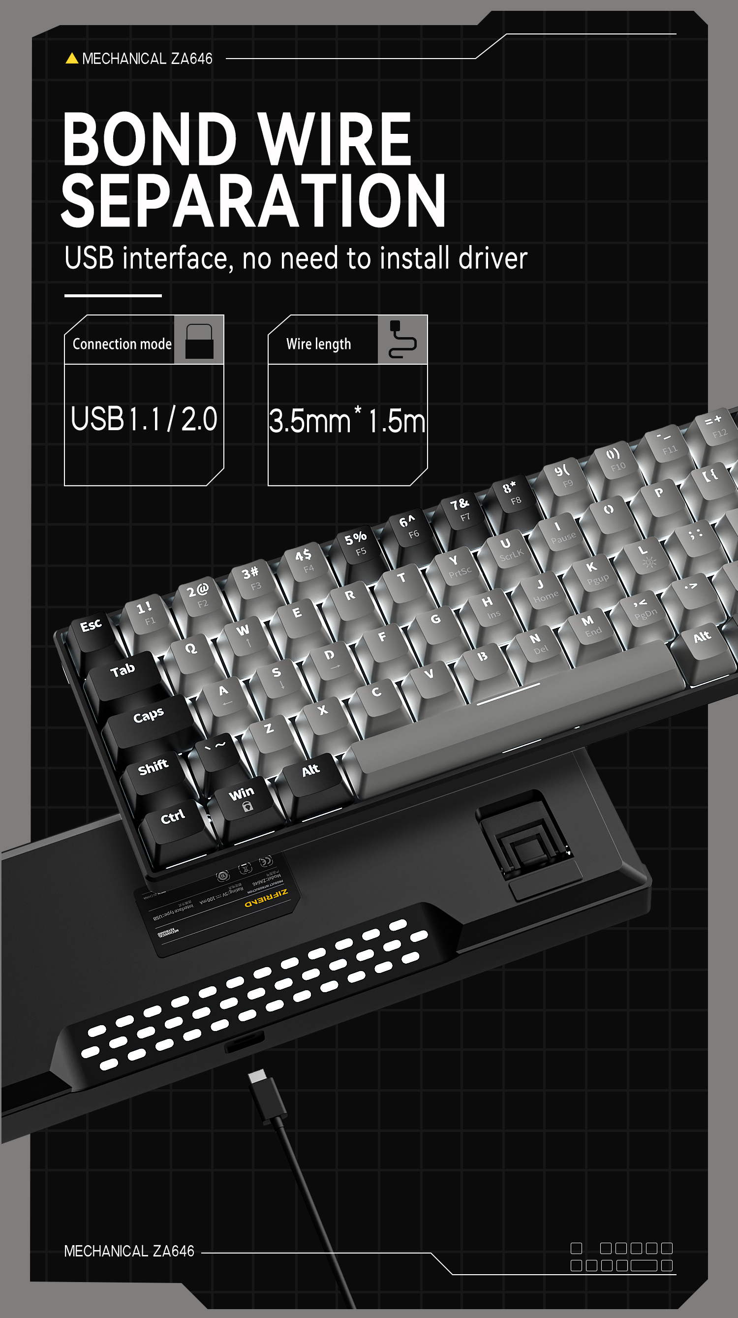 Zifriend ZA64 Hot Swappable Backlit Mechanical Gaming Keyboard ...