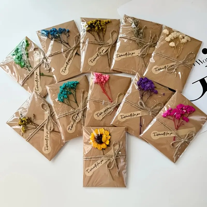 Dried Flower Greeting Card Retro Kraft Paper Envelope Diy Handmade Gift ...