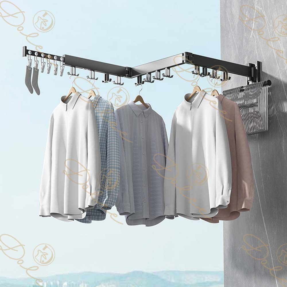 Retractable Clothes Towel Drying Rack Balcony Indoor Folding Wall ...