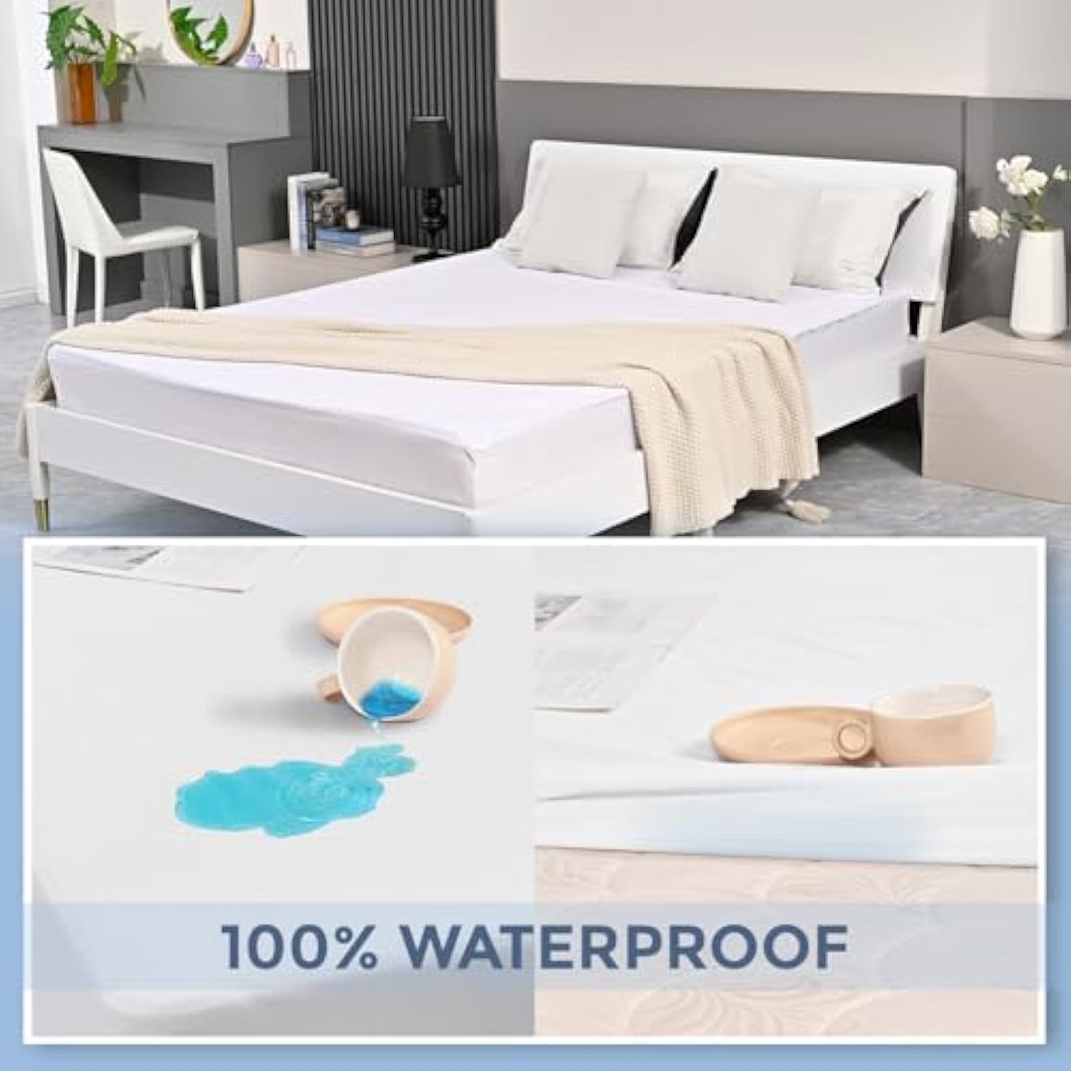 100% Waterproof Mattress Protector Machine Washable Fitted Sheet ...