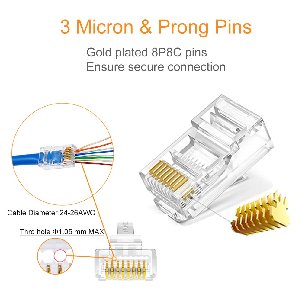 NetCraft 100PCS RJ45 Cat6 Pass Through Connector RJ45 Modular Plugs for ...
