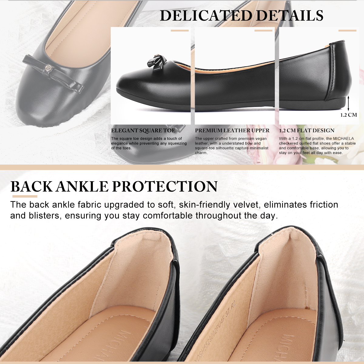 MICHAELA Minimalist Doll Shoes Comfort Velvet Ankle Lining for