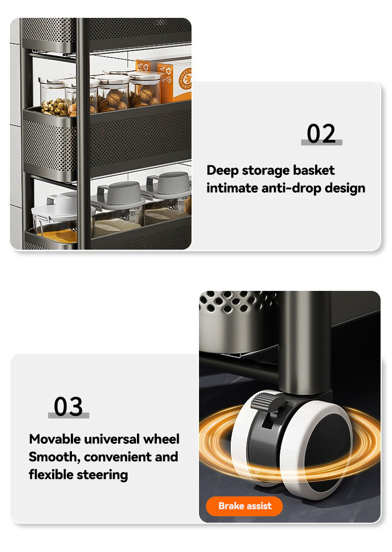 5-Story Kitchen Trolley 360 Degree Mobile Car Storage Rack With Slide ...