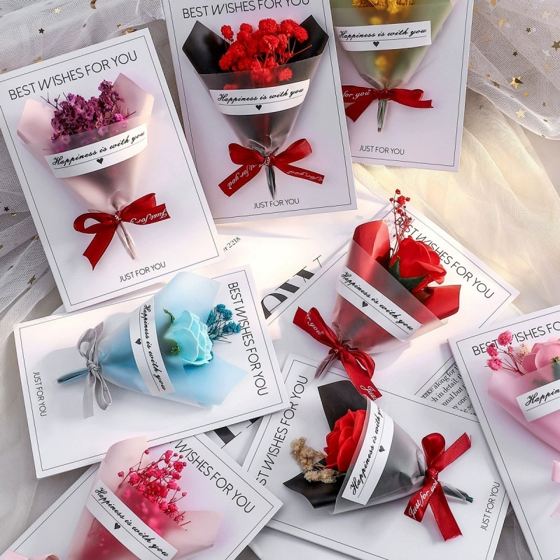 Dried Flowers Greeting Card Holiday Happy Gift Small Bouquet Greeting ...