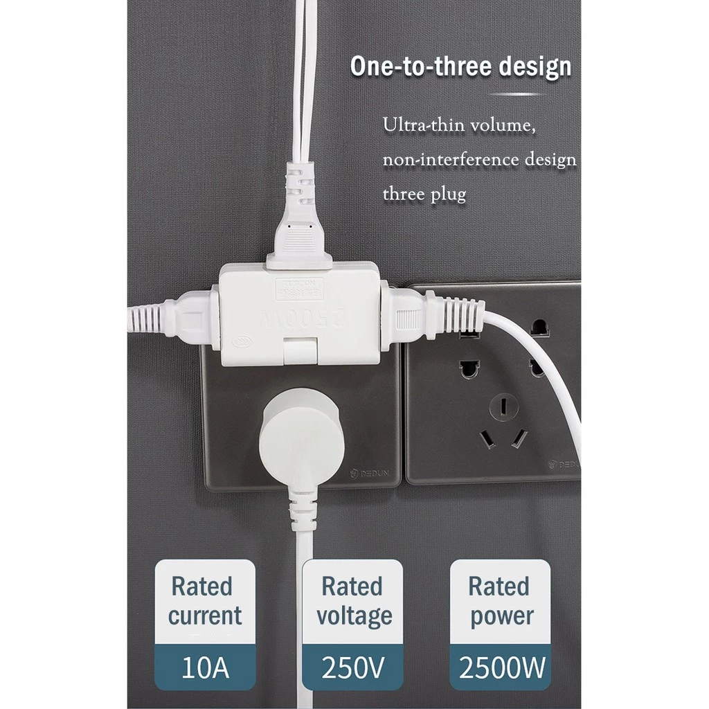 3pcs Rotatable Socket Converter 2500W One In Three 180 Degree Extension ...
