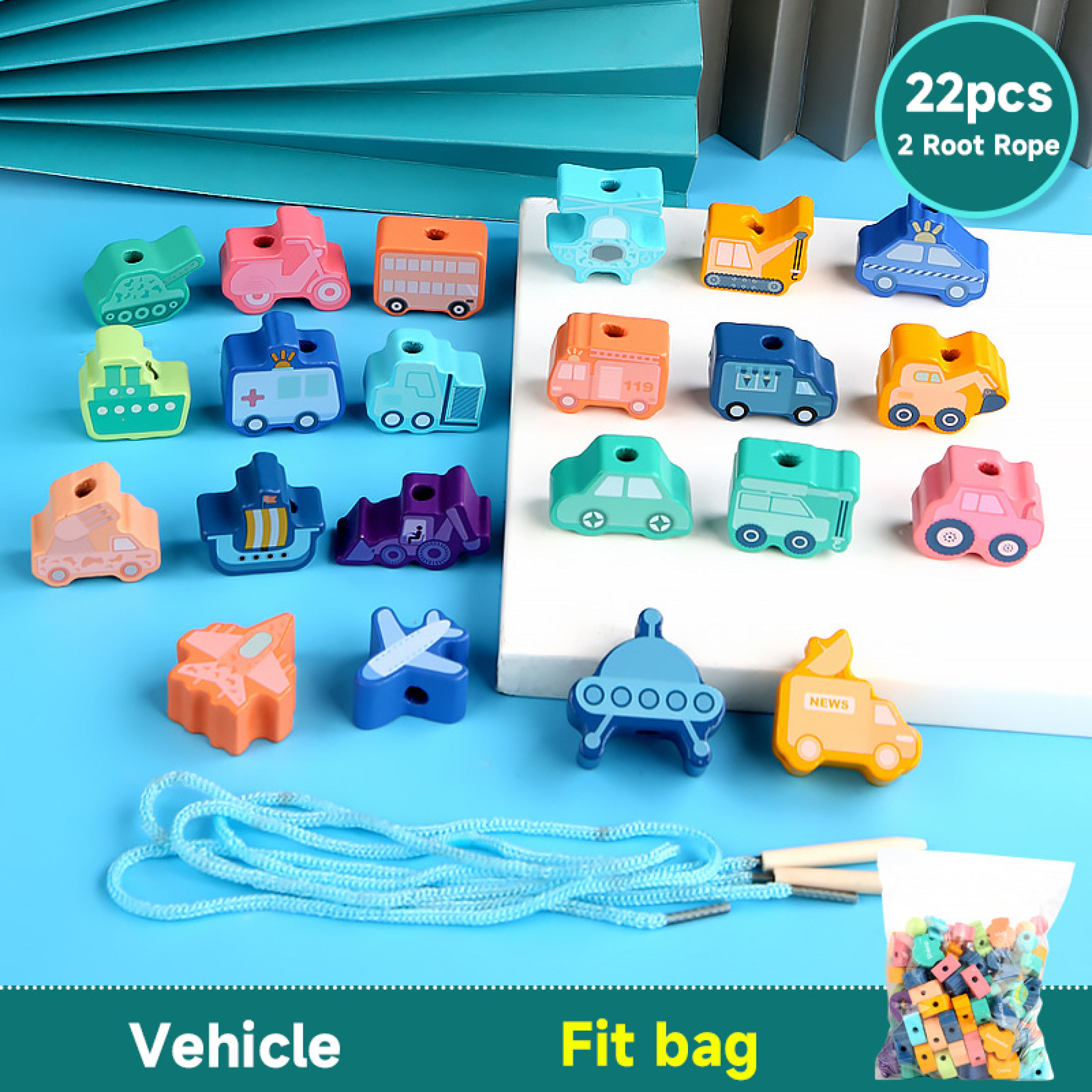 Montessori Educational Threading Toy 3D Wooden Blocks Wooden Beads ...