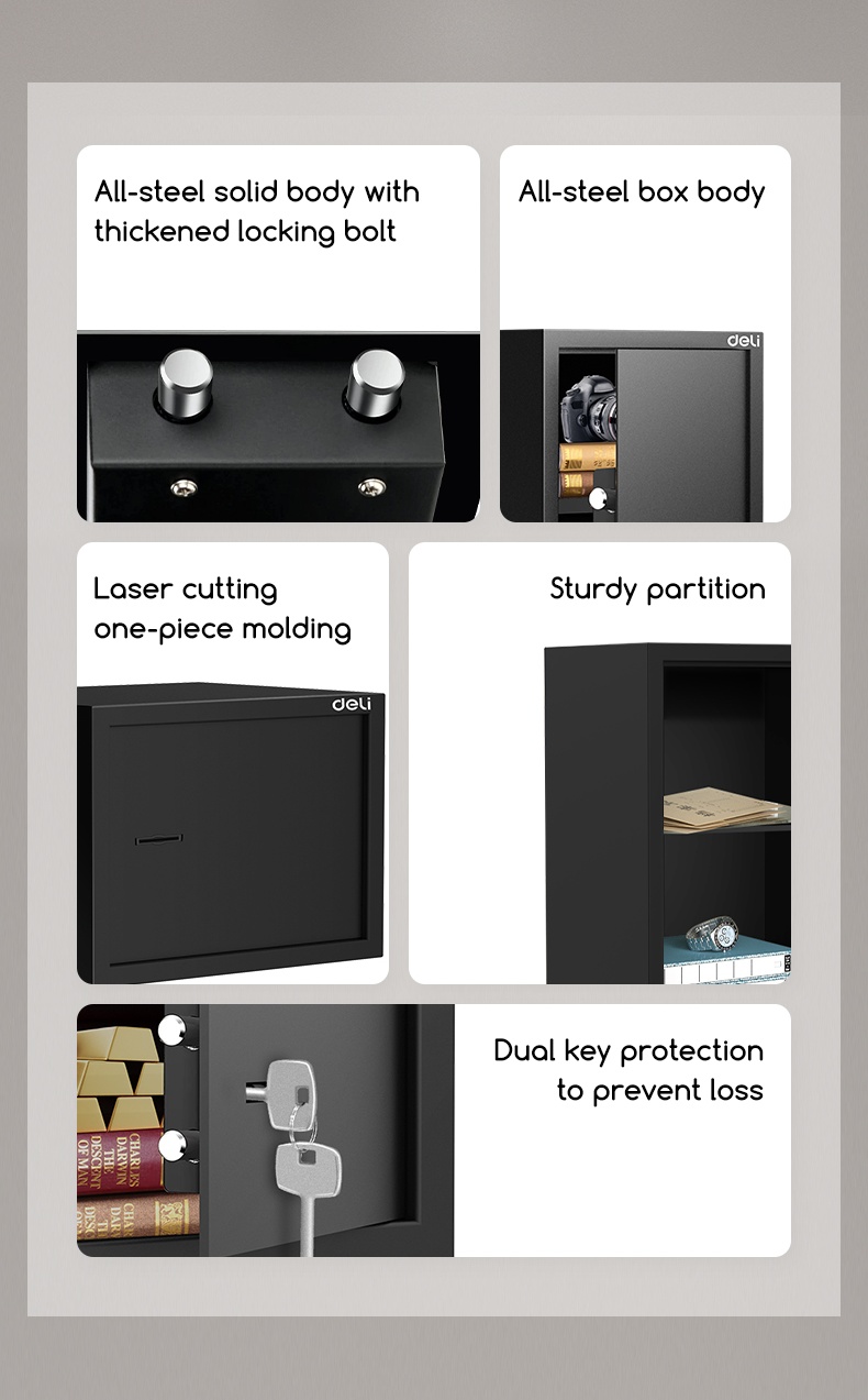 Deli Safety Vault Mechanical All Steel Money Safe Box Safe Deposit Box ...
