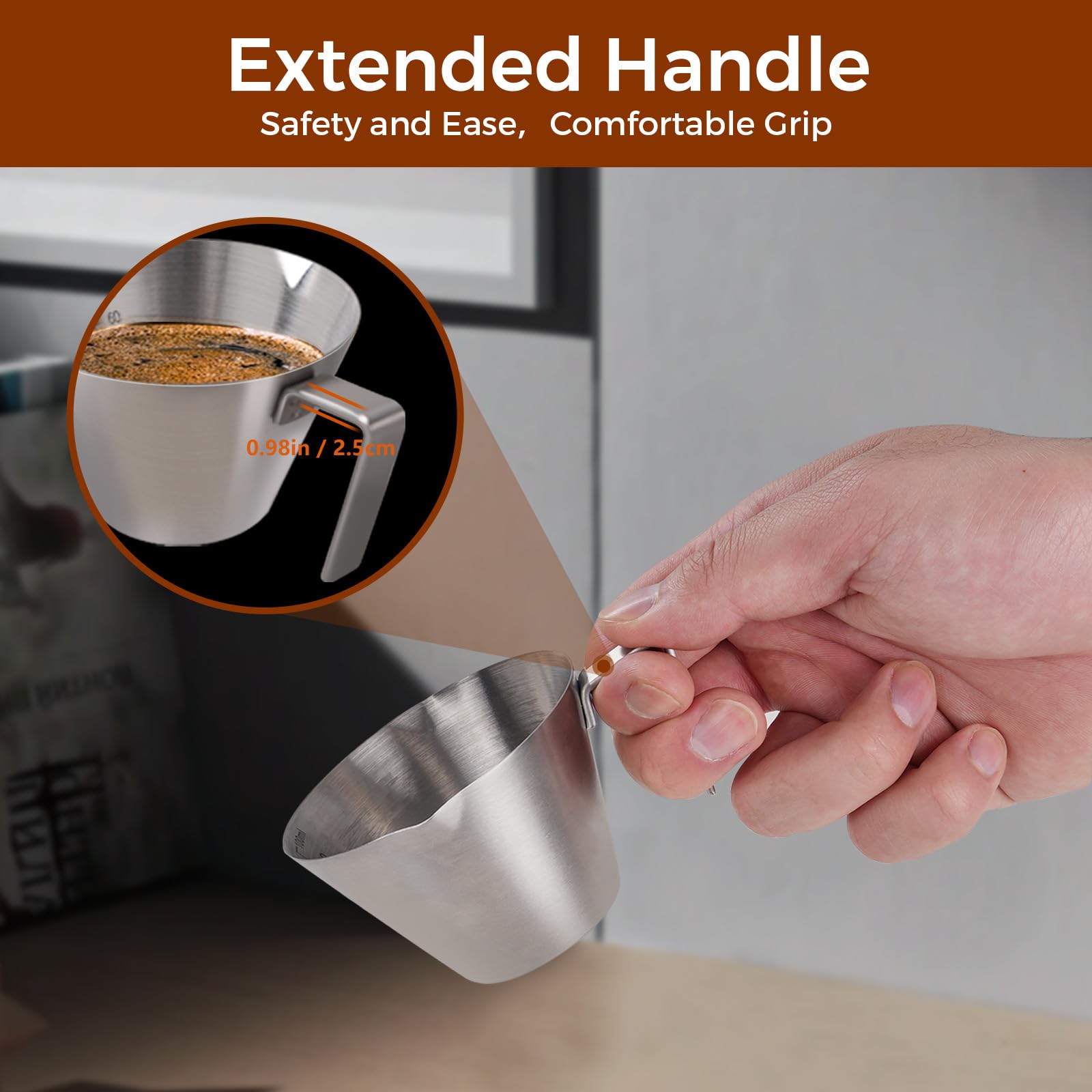 100ml Coffee Measuring Cup, Stainless Steel Espresso Cups with Handle ...