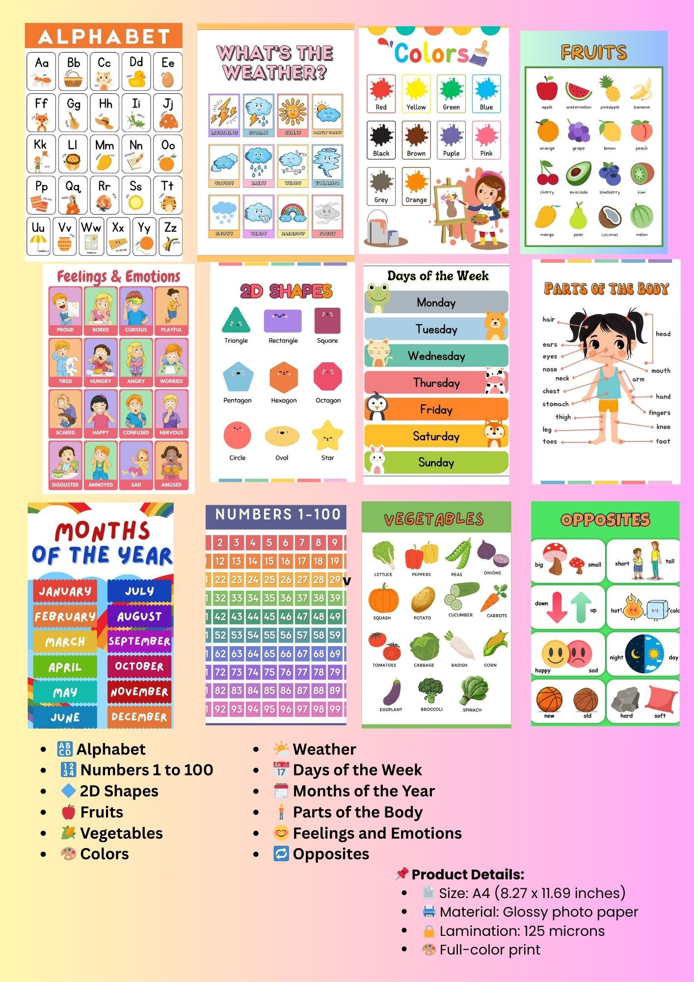 Laminated Educational Charts for Kids – A4 Size | Makulay, Matibay ...