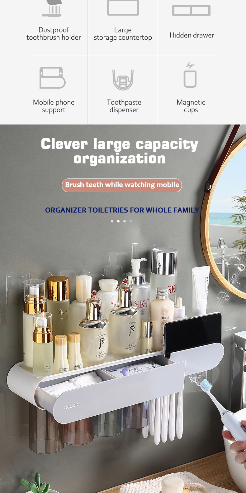 [Ready Stock]Ecoco Magnetic Toothbrush Holder Automatic Toothpaste ...
