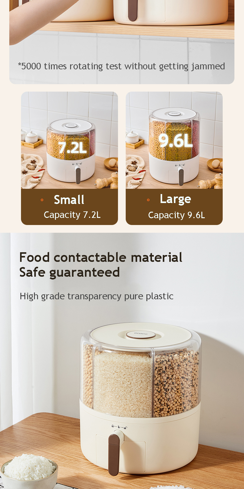 Ecoco Rice Dispenser Clear Cereal Storage Container Rotatable Rice Box ...