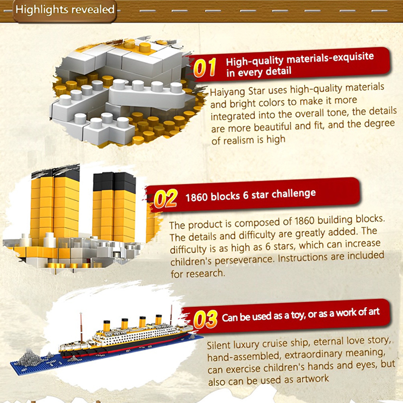 【DUZ】1878Pcs Titanic Building Block Assembly Toys Children Ship Model ...
