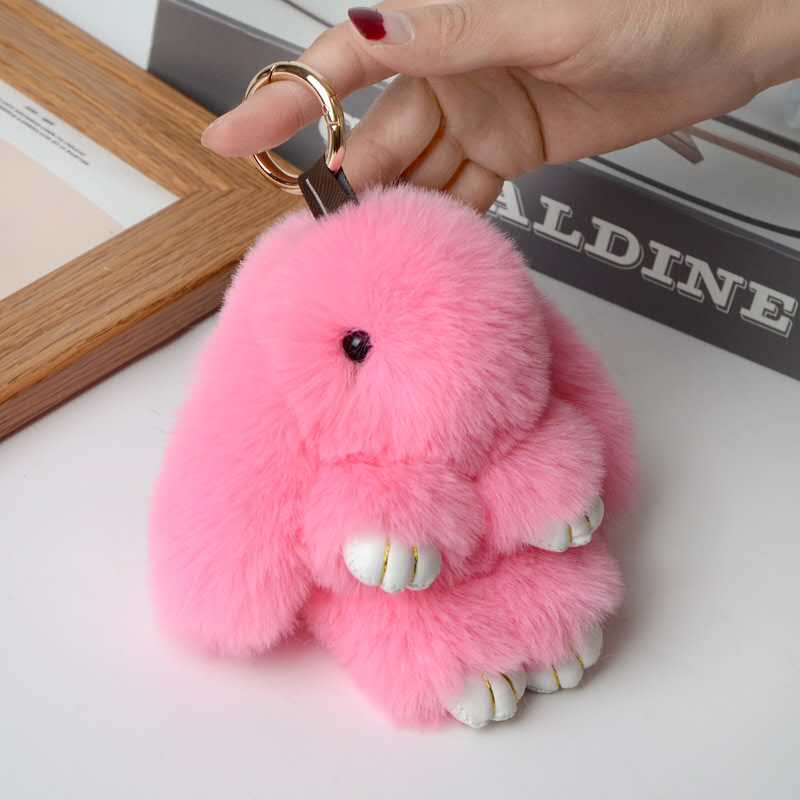 Cute Fluffy Rabbit Keychain 15CM Bunny Pendant Keychain Real Fur Pompon ...