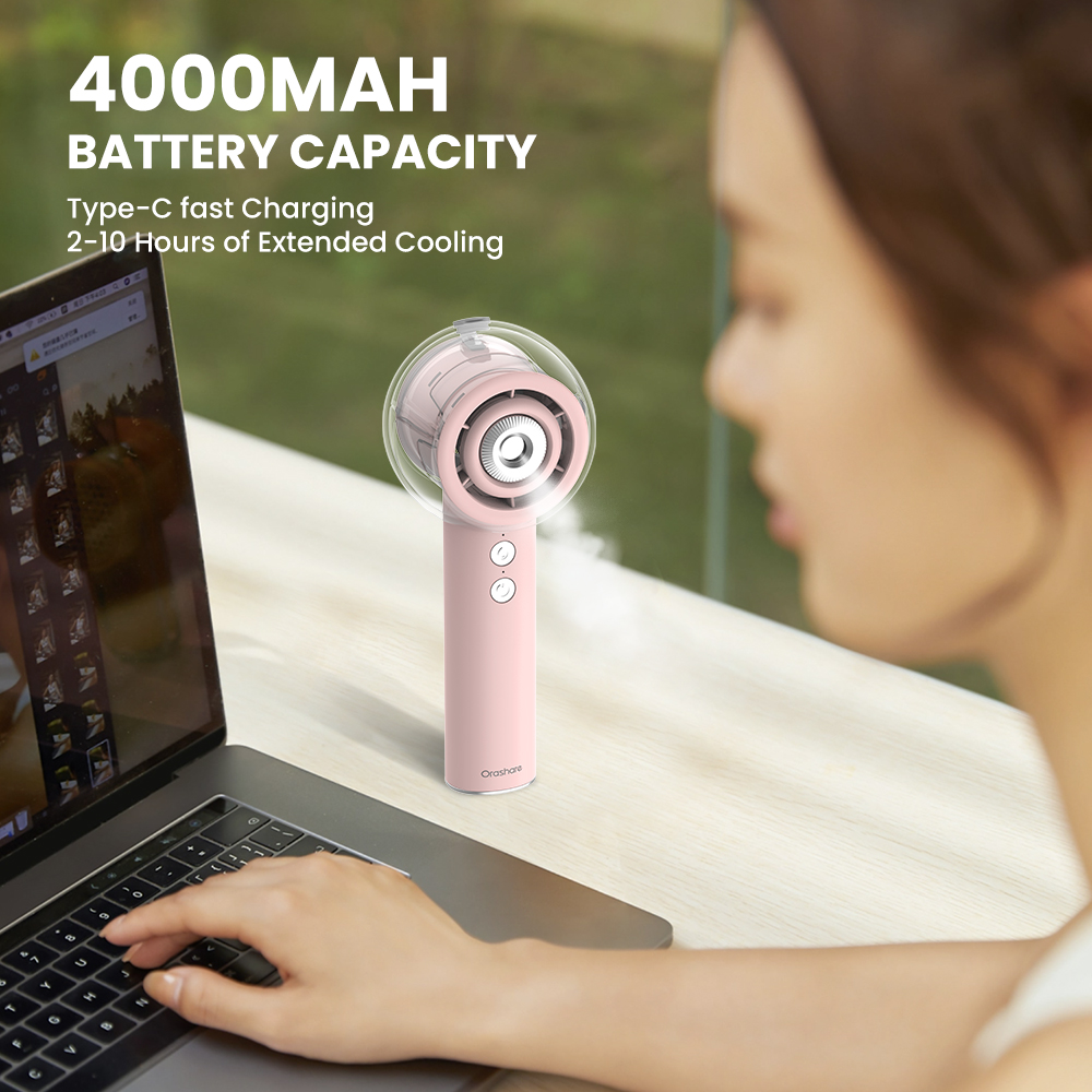 Orashare HFM01 Handheld Mist Fan 4000mAh Rechargeable Portable Fan 4 ...