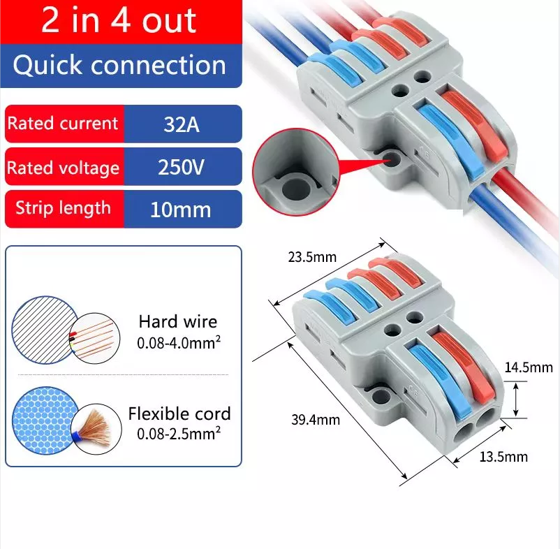 Quick-Connect Cable Connector, 32a Universal Wire Splitter, Push-In ...