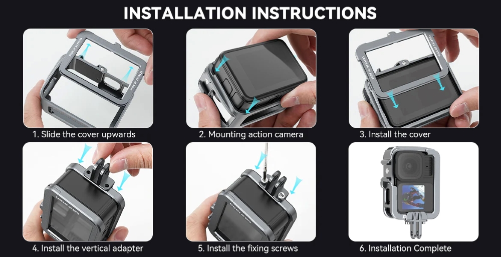 TELESIN Aluminum Vertical Full Cage Rabbit Frame GoPro Hero 13, 12, 11 ...