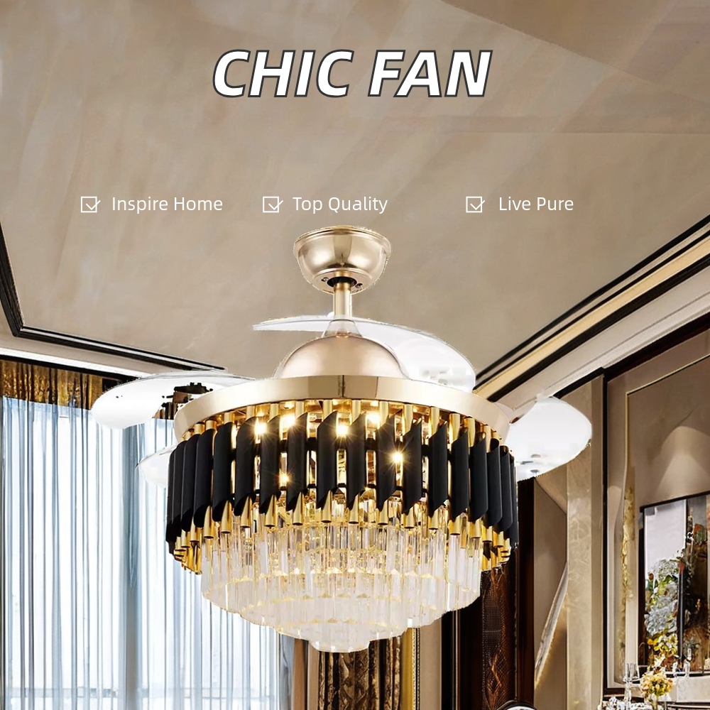 Crystal Chandelier Nordic Fans 42inch 3 Color LED Ceiling Fan With ...