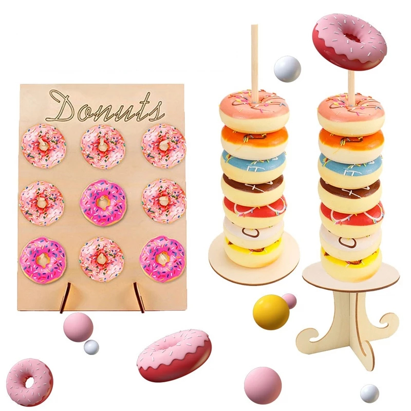 Wooden Donut Wall Display Stand Doughnut Holder Wedding Birthday Decor ...