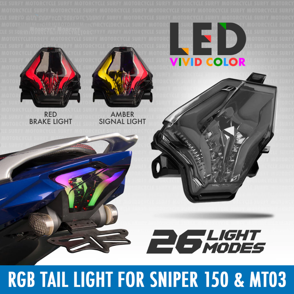 Shark Power Sniper 150 Tail Light Yamaha R3 MT03 RGB 26Modes Smoke ...