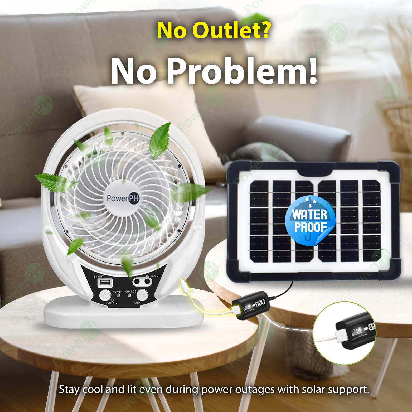 POWERPH 8 Inch Rechargeable Solar Electric Fan with 4W Solar Panel Dual ...