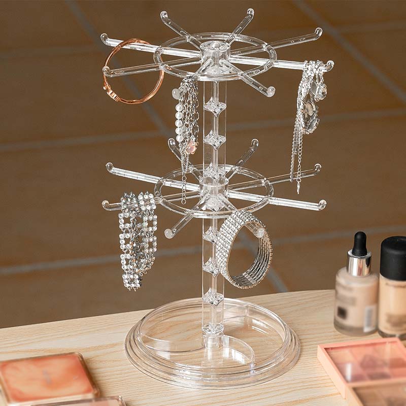 2 Layers Keychain Display Stand Jewelry Display Rack Rotating Plastic ...